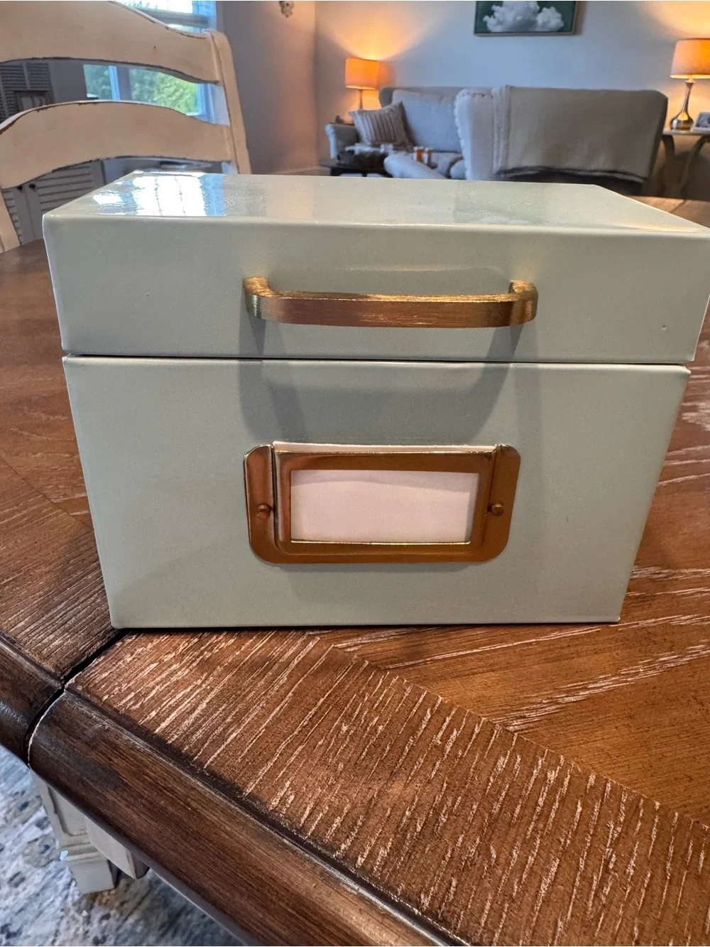 Hearth & Hand Mint Green Metal Recipe Box with Gold Accents
